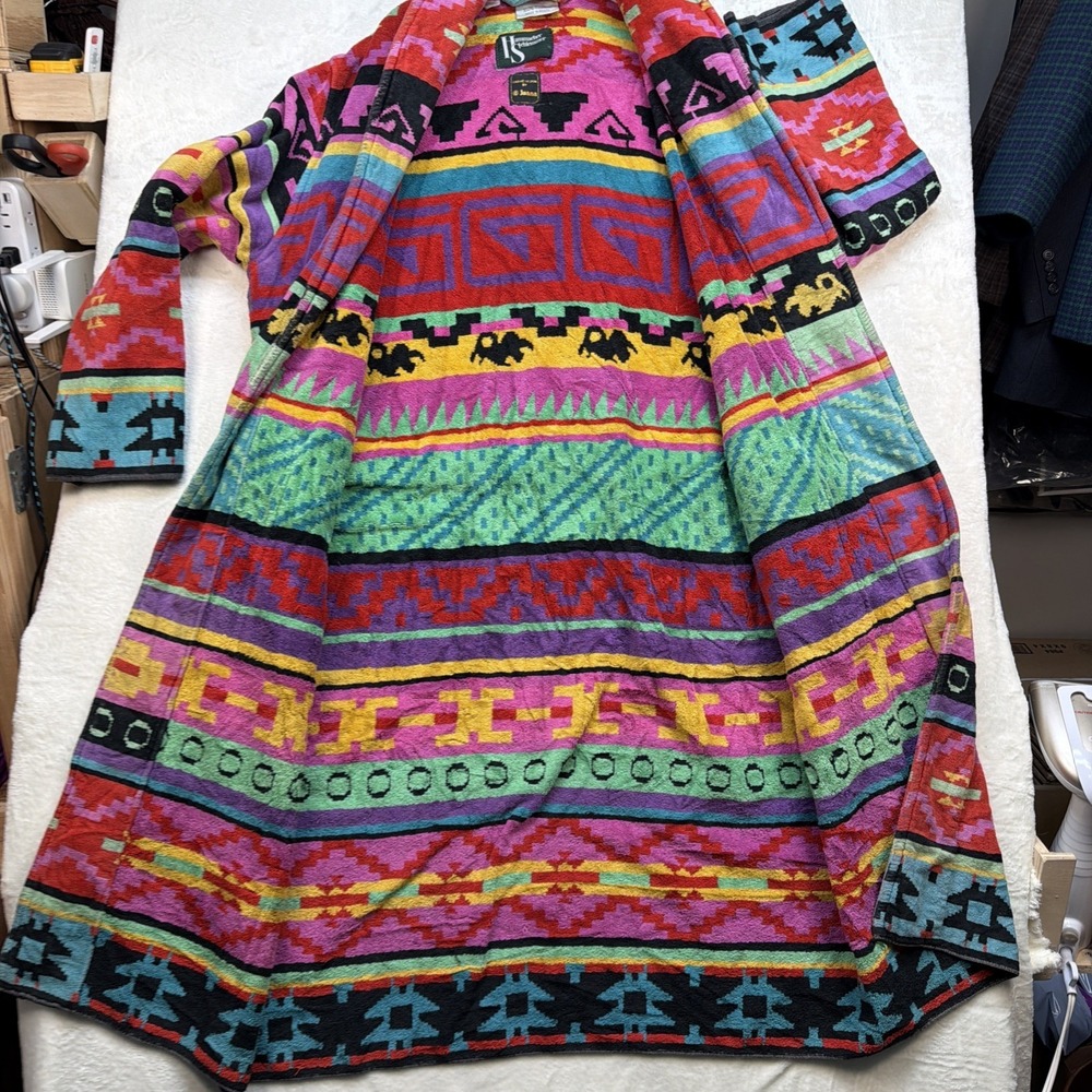 Vintage Hammacher Schlemmer Southwestern Aztec Robe Belted One Size Cotton‎ - Picture 9 of 13